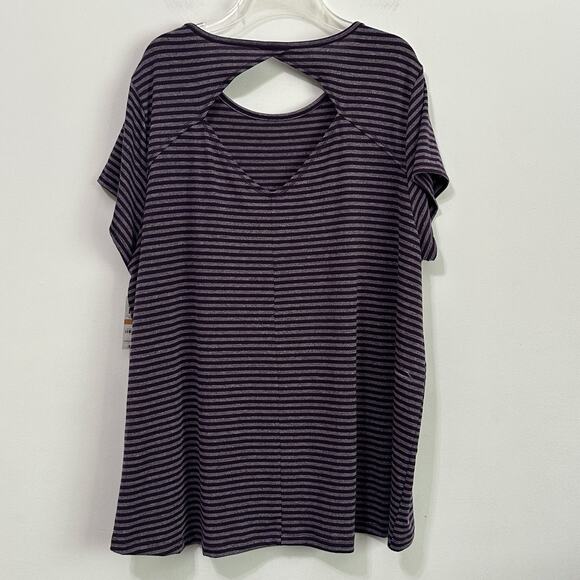 Ideology Tee Top Plus 3X Short Sleeve Active Back Cutout Eggplant Stripe NEW - Picture 9 of 11